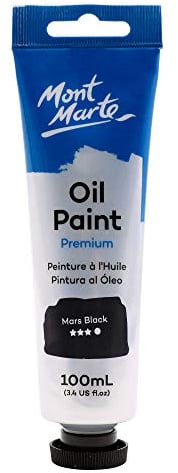 MONT MARTE Premium Oil Paint, 100ml (3.4oz), Mars Black, Good Coverage, Excellent Tinting Strength