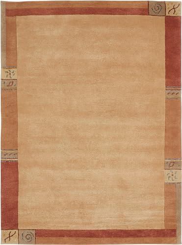 -LUXOR- living Wollteppich Manali – handgeknüpfter Kurzflor Teppich aus 100% Wolle, pflegeleicht & langlebig, für Wohnzimmer & Schlafzimmer, klassisches Design, 70 x 140 cm Terra