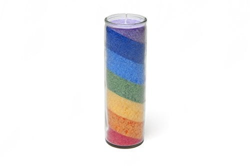 Regenbogen Chakra Stearin Kerze mit Glas neutral im Duft Brenndauer 100 Stunden