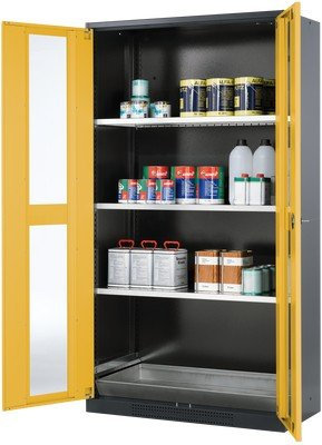 ASECOS Chemikalienschrank CS RAL 7016/RAL 1004 3xFB1xBW.S (St.bl.) zur Lagerung von Nicht entzündbaren Gefahrstoffen in Arbeitsräumen