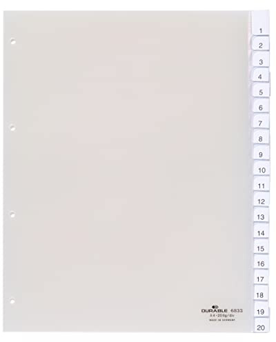 Durable Register (A4 überbreit, mit umschweißten Taben, 20-teilig) 1 Stück transparent, 683319