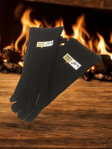 KM Firemaker Grillhandschuh 100% Leder hitzebeständig, Kaminhandschuh ca. 39cm lang, feuerfeste Handschuhe, Backhandschuhe Küche Grill BBQ Ofenhandschuhe Kochhandschuh Art.429