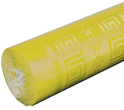 Pro Nappe - Réf R485020I - Nappe jetable en papier damassé en rouleau de 50 M de long X 1,18 M de large - Papier damassé au motif universel chic et classique - 166 couverts - Couleur jaune