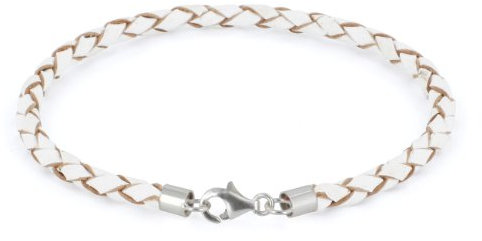 Auroris Echtleder-Armband geflochten 3mm mit 925 Sterling-Silber Karabinerverschluss - Länge: 17cm / Farbe: weiß