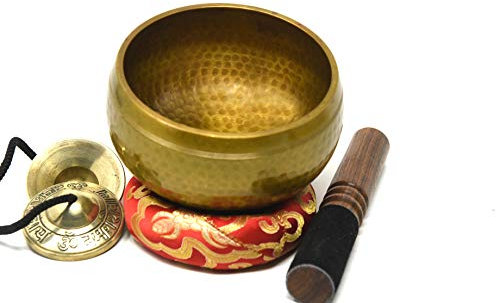 F444 Bol chantant tibétain martelé à la main pour guérison des chakras 15,2 cm