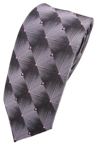 TigerTie - schmale Designer Krawatte in grau silber anthrazit rosa gepunktet
