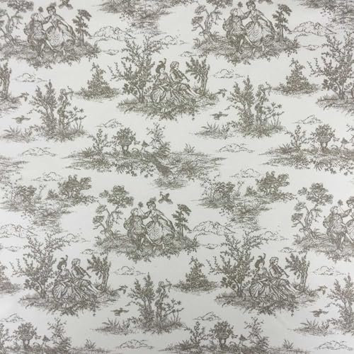 Baumwollleinen-Stoff, Toile de Jouy-Design, Beige, im Vintage-Stil, Motiv französisches Liebespaar, für Vorhänge, Jalousien und Polsterbezüge, 140 cm breit, Meterware