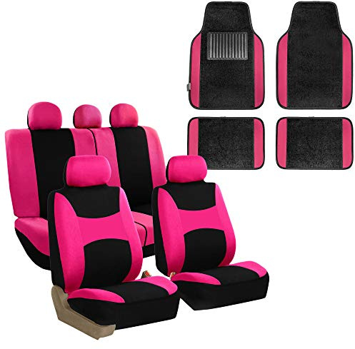 FH GROUP Light & Breezy FB030115 Autositzbezüge, für Airbag & Split Ready, mit Teppich-Fußmatten, universal, für Auto, LKW, SUV, oder Van (Rosa/Schwarz)