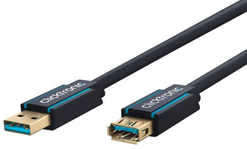 Clicktronic Casual USB 3.0 Hochgeschwindigkeits-Verlängerung Kabel USB A Stecker auf A Buchse mit vergoldeten Kontakten 3.0m
