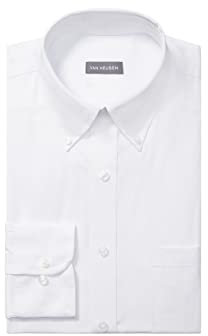 Van Heusen Men's Pinpoint Regular Fit Solid Button Down Collar Dress Shirt, White, 18.5 Neck 34-35 Sleeve