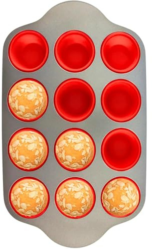 Boxiki Kitchen Non-Stick 12 Cup Silicone Muffin Pan with Steel Frame - BPA Free, Non-Toxic, Anti-Warp, Durable & Easy to Pop Silicone Muffin Tin - Perfect Cupcake Pan