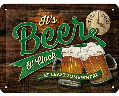 Nostalgic-Art Cartel de Chapa Retro Beer O' Clock Glasses – Idea de Regalo para los Aficionados a la Cerveza, metálico, Diseño Vintage, 15 x 20 cm