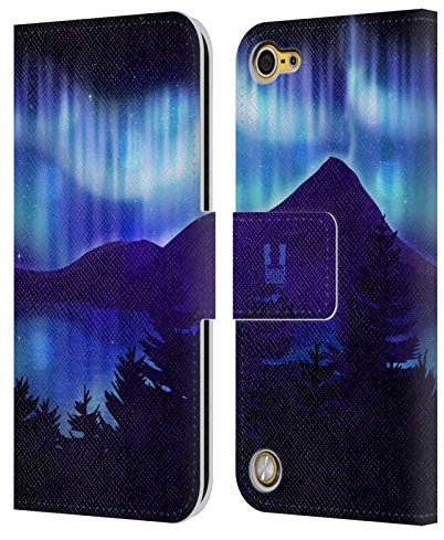 Head Case Designs Seesicht Blau Nordlichter Leder Brieftaschen Handyhülle Hülle Huelle und Passende Designer Hintergrundbilder kompatibel mit Apple iPod Touch 5G 5th Gen
