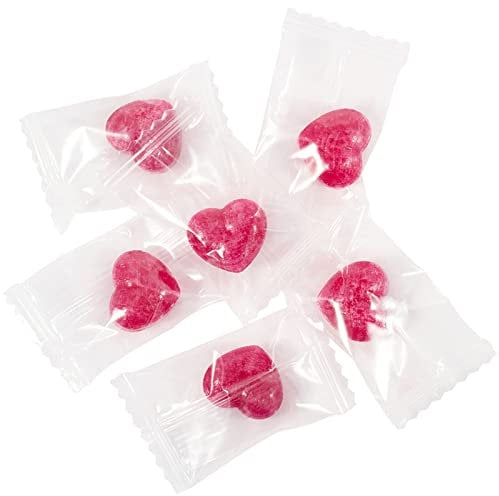 Herzbonbons Kirsche, einzeln transparent verpackt, 1kg, ca. 280 Stück - Ideal als Deko zur Hochzeit, Geburtstag oder Taufe