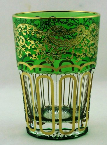 Cristal Ullmann Paris Verre à thé en cristal au plomb avec décor doré vert et boîte cadeau