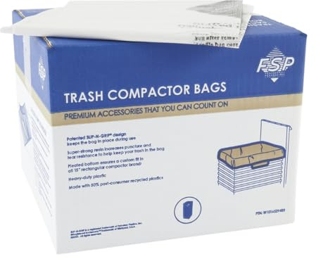 Whirlpool W10165294RB Genuine OEM Trash Compactor Bags (60-Pack) – Heavy-Duty 15-Inch Replacement Bags – Fits KitchenAid, Maytag, JennAir, & Kenmore – 3 Mil Thick, Slip-N-Grip Leak-Proof Design