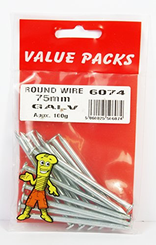 3 inch DIY Nails, Round Wire Galvanised (Galvanized) Nails 75 mm 100g Pack