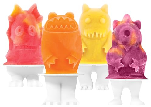 Tovolo Monsters Ice Pop Flexible Silikonformen, 4 Monster Popsicle Charaktere, spülmaschinenfest, 4 Stück