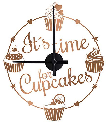 WANDKINGS It´s time for Cupcakes Wanduhr Wandtattoo (Farbe: Uhr=Schwarz, Aufkleber=Kupfer)