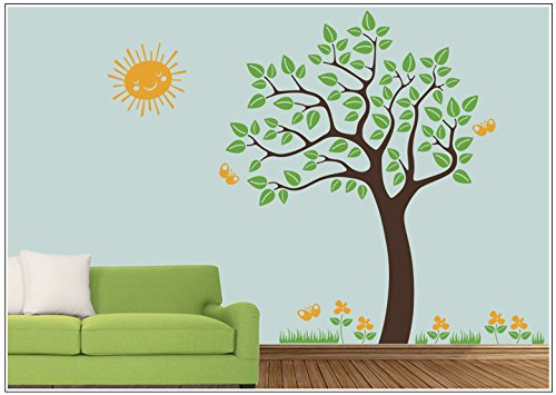 Deco-idea Wandtattoo wandaufkleber kinderzimmer Baum Schmetterling Blumen Sonne wbm42(Printed Sticker,ca.15 x 6cm)