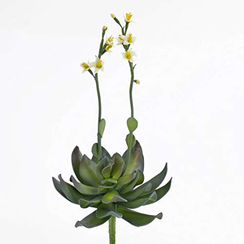 artplants.de Kunstpflanze Aeonium auf Steckstab, gelbe Blüten, 30cm - Künstliche Sukkulente - Kunst Kakteen