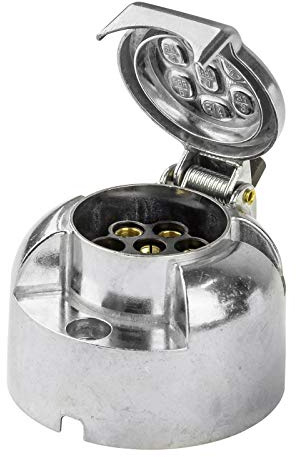 DEMA Anhänger-Steckdose 7-polig – Metall/Aluminium, Auto, Camping, Wohnwagen, Hänger – robust, langlebig, wetterfest – mit Klappdeckel, für Anhänger, PKW, Caravan, Boot, Zugfahrzeug