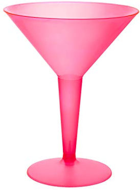 Party Essentials Hard Plastic Two Piece 8-Ounce Martini Glasses, Neon Pink, 10 Count