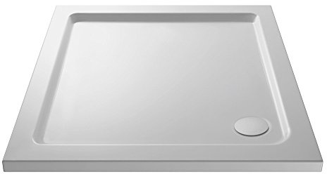 Nuie NTP003 | Modern Bathroom Square Slimline Pearlstone Shower Tray, 760mm x 760mm, Gloss White