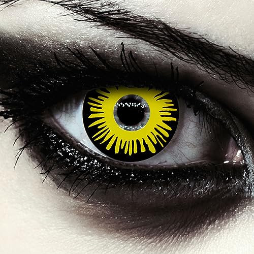 DESIGNLENSES, Farbige gelb schwarze Halloween Kostüm Kontaktlinsen, 1 Paar (2 Stück),weiche Horror Clown Pennywise Farblinsen ohne Stärke, Yellow Fear