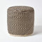 Homescapes Runder Sitzpouf schwarz-Natur, Jute Pouf Hocker Ethno Style 40x45 cm, Sitzsack-Hocker rund mit Zickzack-Muster
