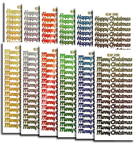 Creative Products Prismatic Christmas Stickers – 12 Sheets Multi-Colour Text Craft Peel Off Merry Xmas Stickers for Cards, Gifts, Scrapbooking & Decorations, 23 x 10 x 1 cm