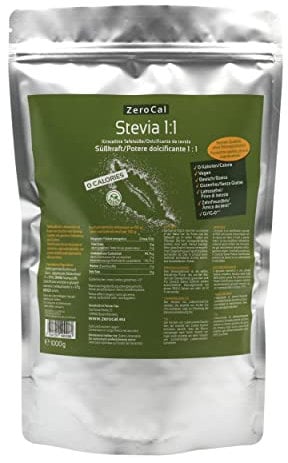 ZeroCal 1:1 (Stevia - Erythritol) 1000 Gramm | Süßt wie Zucker | Ohne Kalorien | Ideal für Getränke und Rezepte | Für alle Diäten | Premium-Qualität | Glutenfrei
