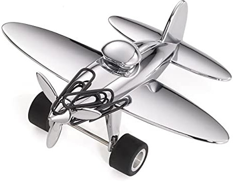TROIKA „STOP-OVER“ Büroklammernhalter – GAM12/CH – Flugzeug, Briefbeschwerer, Magnet, 5 Büroklammern, glänzend rose-gold – das Original von TROIKA