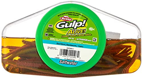 Berkley Unisex – Erwachsene Gulp Alive Sandworm Saltwater Fishing Soft Bait Schluck Lebendig Sandwurm Salzwasser-Angelköder, Camo, 6in-Pint 4x7