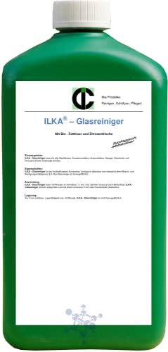 ILKA® - Glasreiniger Konzentrat Fensterreiniger | 1ltr | für alle Fenstersauger geeignet | Fensterputzmittel mit Bio-Fettlöseformel sorgt für streifenfreien Glanz | Zitronenaroma