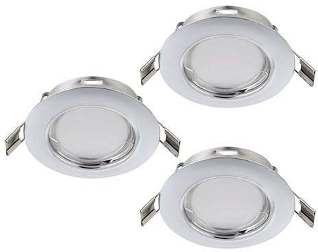 EGLO 3er-Set Einbaustrahler Peneto, Spots Set aus Stahl in Chrom | 3 Einbauleuchten mit GU10 Fassung, LED Leuchtmittel inklusive, Spot flach, Ø 7,8 cm