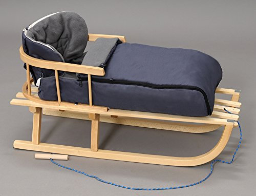 Holzschlitten mit Rückenlehne mit Winterfußsack Schlitten Holz | 10 Farben (Grau)