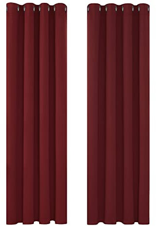 Deconovo Vorhänge Verdunkelungsvorhang Ösen Gardinen Wohnzimmer Thermo Vorhang Blickdicht Gardinen, 180x140 cm(HöhexBreite), Rot, 2er Set