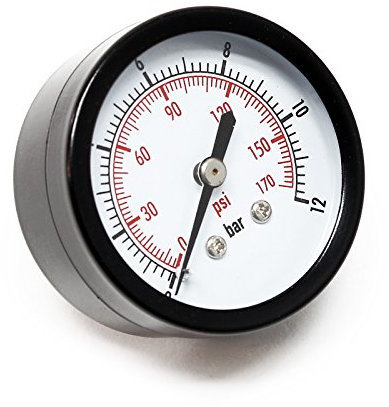 Wiltec Druckanzeige für Druckbehälter, 54 x 49 x 54 mm, Manometer axial DN8 (1/4) 12,9 mm, 0-12 bar (0-180 PSI), Durchmesser 50 mm, für Hauswasserwerk, Membranpumpe