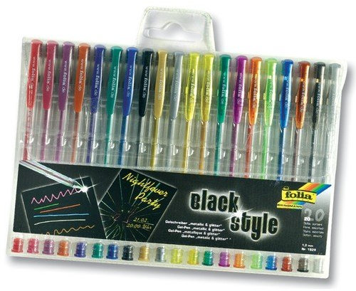 Folia 1929 Black Style Gelschreiber, 20 Stifte, 10x metallic & 10x glitter, mehrfarbig (1 Packung)