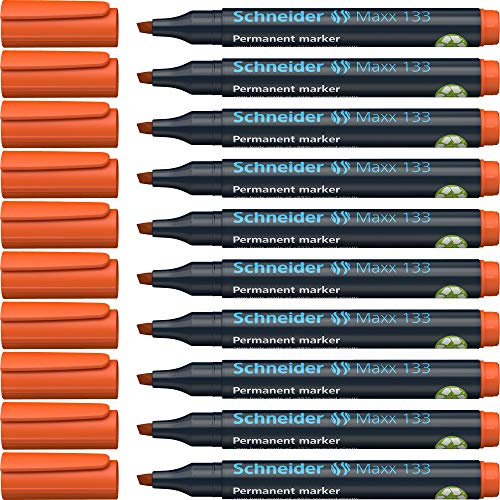 Schneider Maxx 133 Permanent-Marker mit Keilspitze (Strichstärke: 1-4 mm, nachfüllbar) 10er Packung orange