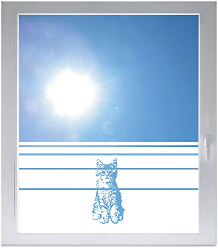 INDIGOS UG Sichtschutzfolie Glasdekorfolie Fensterfolie mit Motiv satiniert Blickdicht - w522 süße Katze - 1200 mm Länge - 500 mm Höhe Streifen - selbstklebend - matt - für Fenster