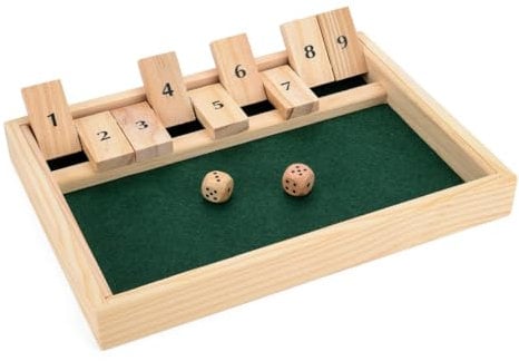 Toyrific Shut The Box Game for 2 Players, Wooden Table Dice Classic Kids Family Travel Game