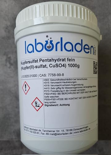 1kg Kupfersulfat Pentahydrat (Kupfer(II)-sulfat, CuSO4, für Pool, Labor, Werkstatt, Kristallzucht) - 1000g in hochwertiger Dose