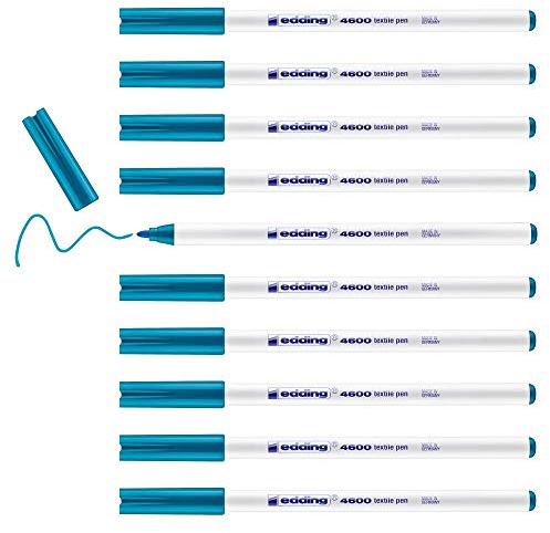 edding 4600 textile pen - orient blue - box of 10 - round nib 1 mm - permanent fabric pens for drawing on textiles, wash-resistant to 60 °C - fabric pen