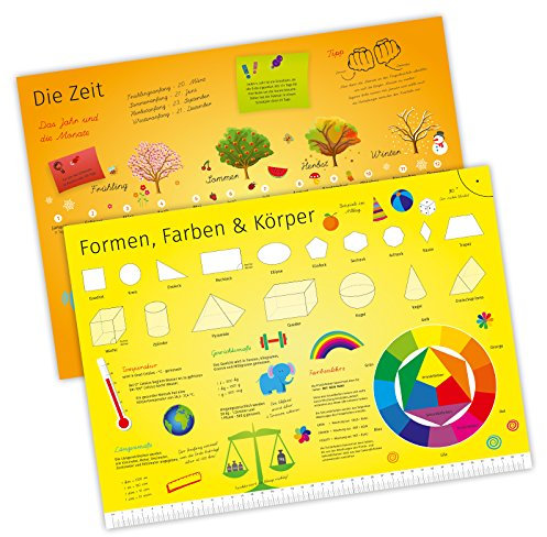 nikima - 1 Schreibtischunterlage mit Lerneffekt - Karton - Die Zeit & Formen & Farben - Kinder Größe: A3