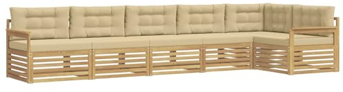 vidaXL Outdoor-Sofagarnitur mit Kissen 6 pcs Weiß und Beige Polyester, Patio-Sofa, langlebige Gartensitzmöbel, modernes Lounge-Set für Komfort im Freien
