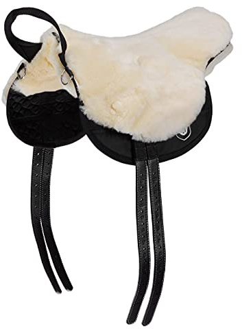 Werner Christ Fellsattel Basic Plus baumloser Lammfell-Sattel aus echtem Fell mit Herausnehmbaren Polstern Bareback-pad, Pferde-Sattel in Natur, anthrazit und braun, Größe: Pony, Warmblut & Shetty