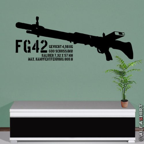 Copytec FG 42 Fallschirmjäger Gewehr Waffe Heer Grüne Teufel - Aufkleber Tattoo Wandtattoo Wandbild (schwarz ca. 120x45 cm) #9987