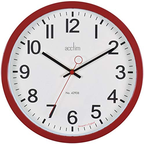 Acctim Kempston Wall Clock Metal Energy Efficient Movement Glass Lens Red 35cm 27814